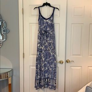 Blue and Cream Print Maxi Dress